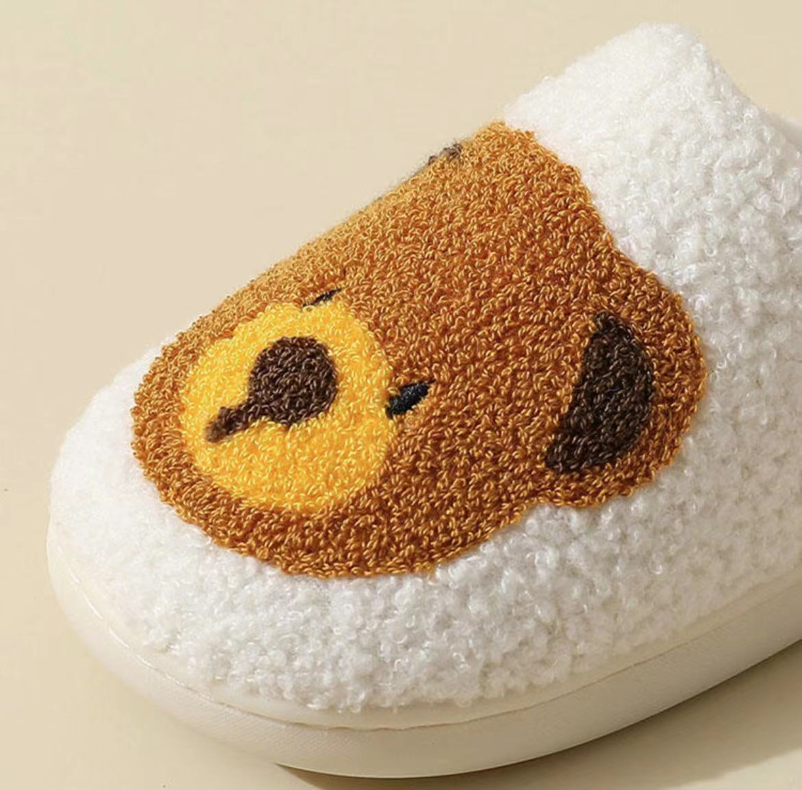 Cute Bear Illustrated Comfort Cozy Plush Fluffy Fur Slip On Cushion Slippers