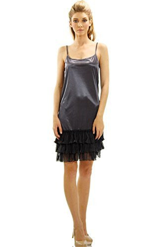 Women's Satin Full Slip Dress with Sheer Ruffles - Shop Lev