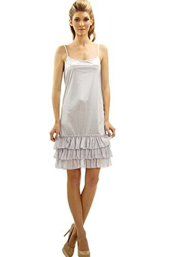 Women's Satin Full Slip Dress with Sheer Ruffles - Shop Lev