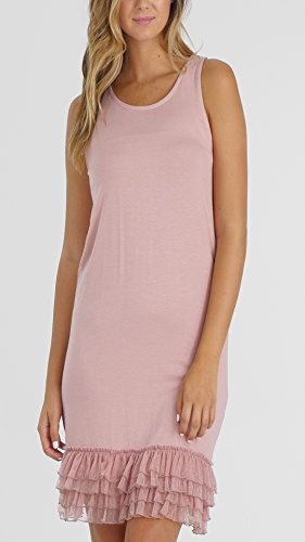 Women's Sleeveless Round Neck Full Slip Dress With Polka Dot Mesh Trim - Shop Lev