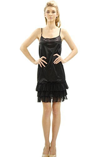 Women's Satin Full Slip Dress with Sheer Ruffles - Shop Lev