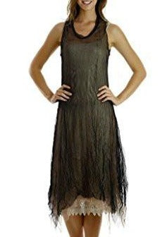 Women's Sleeveless Long Double Layer Crinkled Mesh Dress - Shop Lev