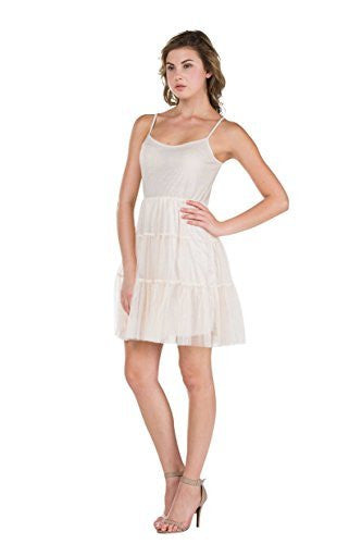 Women's Camisole Short Slip Dress with Tiered Mesh Skirt and Adjustable Straps - Shop Lev