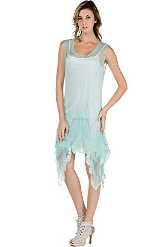 Women Polka Dot Mesh Dress with Pinned up Lace Trim - Shop Lev