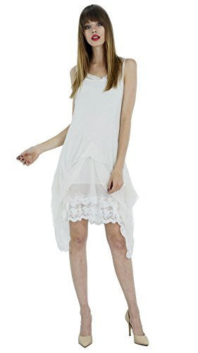 Women Polka Dot Mesh Dress with Pinned up Lace Trim - Shop Lev