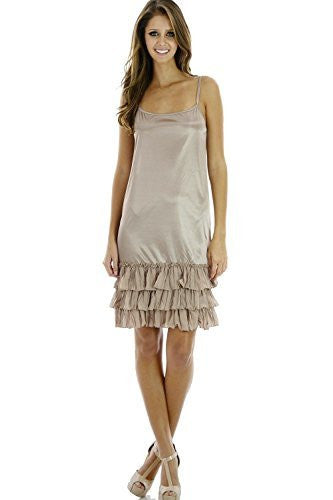 Women's Satin Full Slip Dress with Sheer Ruffles - Shop Lev