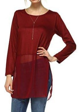 Women's Long Sleeve Round Neck Top Extender with Sheer Chiffon Bottom - Shop Lev