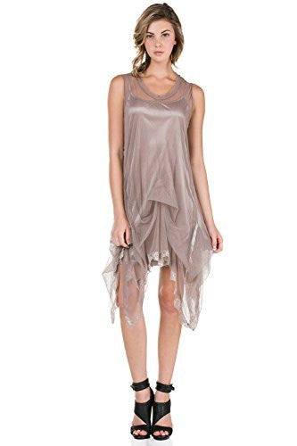 Women Polka Dot Mesh Dress with Pinned up Lace Trim - Shop Lev