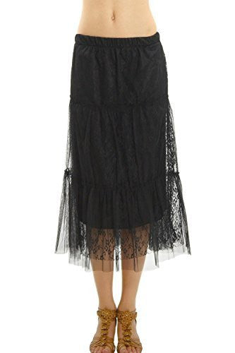 Women Tiered Lace Mesh Long Skirt with Raw End - Shop Lev