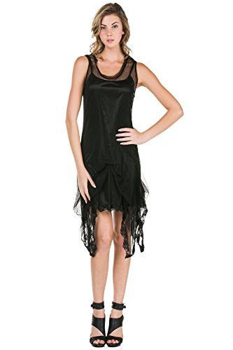 Women Polka Dot Mesh Dress with Pinned up Lace Trim - Shop Lev