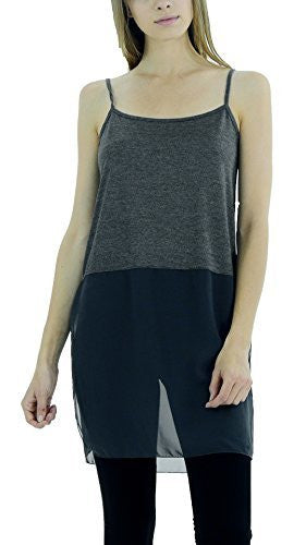 Women's Basic Knit Slip Top with Sheer Bottom and spagehtti Straps - Shop Lev