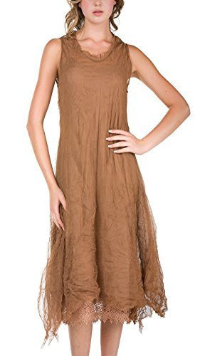 Women's Sleeveless Long Double Layer Crinkled Mesh Dress - Shop Lev