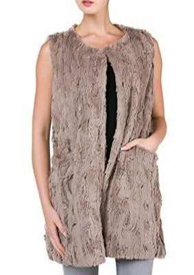 Women's Faux Fur Long Vest with Pocket on the Front - Shop Lev