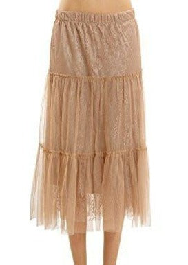 Women Tiered Lace Mesh Long Skirt with Raw End - Shop Lev