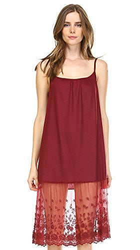 Women's Knit Long Lace Trim Full Slip Dress - Shop Lev
