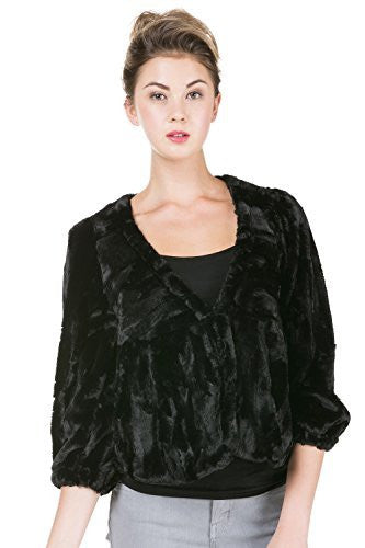 V Neck Faux Fur Jacket with Three-quarter Sleeve - Shop Lev