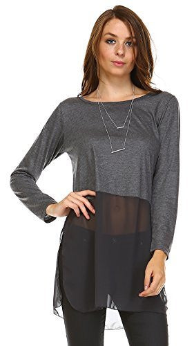 Women's Long Sleeve Round Neck Top Extender with Sheer Chiffon Bottom - Shop Lev