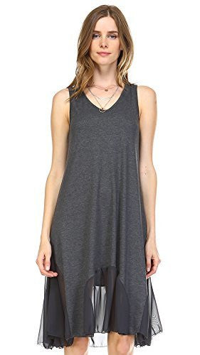 Women's Flare Tank Full Slip Dress with Sheer Scoop Bottom - Shop Lev