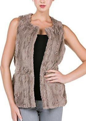 Women's Round Neck Faux Fur Short Open Vest - Shop Lev