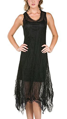 Women's Sleeveless Long Double Layer Crinkled Mesh Dress - Shop Lev