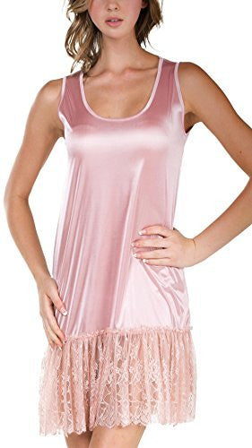 Melody Satin Tank Full Slip with Lace Bottom (mini length) - Shop Lev