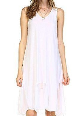 Women's Flare Tank Full Slip Dress with Sheer Scoop Bottom - Shop Lev