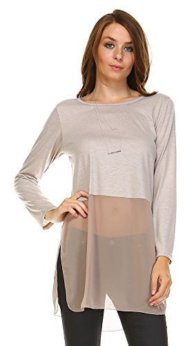 Women's Long Sleeve Round Neck Top Extender with Sheer Chiffon Bottom - Shop Lev