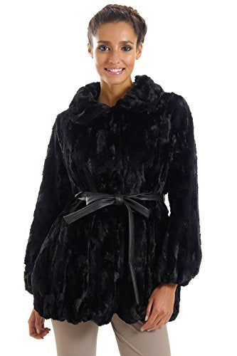 Women's Faux Fur Jacket with Faux Leather Belt - Shop Lev