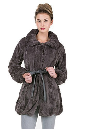 Women's Faux Fur Jacket with Faux Leather Belt - Shop Lev
