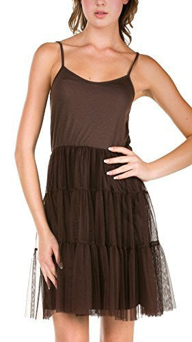 Women's Camisole Short Slip Dress with Tiered Mesh Skirt and Adjustable Straps - Shop Lev