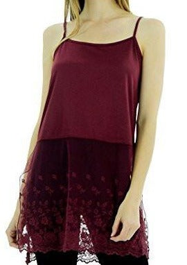 Women's Cotton Top Extender Camisole Layering Top with Lace Sheer Bottom - Shop Lev
