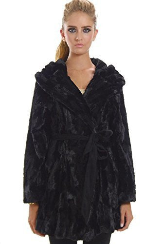 Women's Faux Fur Jacket with Synthetic Swede Belt and Flare Sleeves - Shop Lev