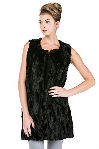 Women's Faux Fur Long Vest with Pocket on the Front - Shop Lev