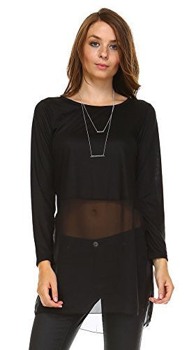 Women's Long Sleeve Round Neck Top Extender with Sheer Chiffon Bottom - Shop Lev
