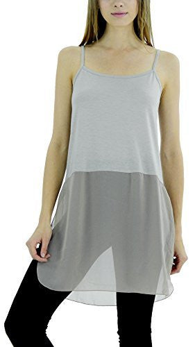 Women's Basic Knit Slip Top with Sheer Bottom and spagehtti Straps - Shop Lev