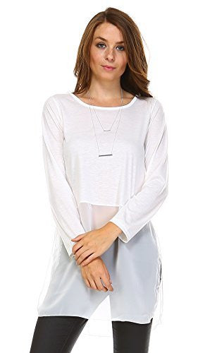 Women's Long Sleeve Round Neck Top Extender with Sheer Chiffon Bottom - Shop Lev