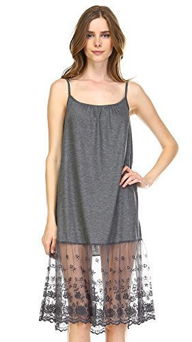 Women's Knit Long Lace Trim Full Slip Dress - Shop Lev