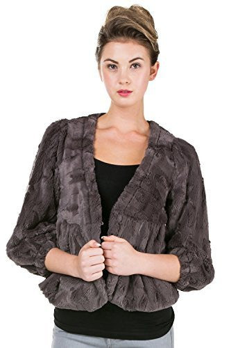 V Neck Faux Fur Jacket with Three-quarter Sleeve - Shop Lev