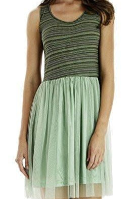 Striped Ribbed Tank Slip Dress with Mesh Skirt - Shop Lev