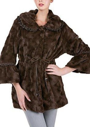 Women's Faux Fur Jacket Coat with Lace Trim - Shop Lev