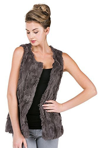 Women's Round Neck Faux Fur Short Open Vest - Shop Lev