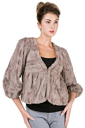 V Neck Faux Fur Jacket with Three-quarter Sleeve - Shop Lev