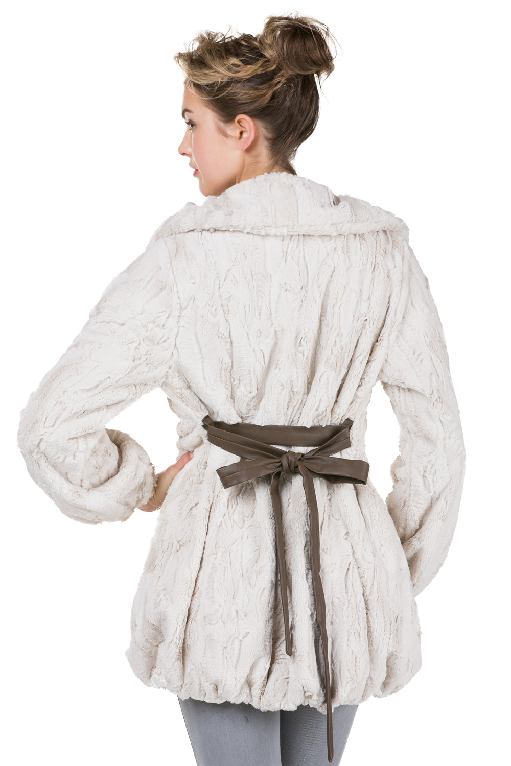 Women's Faux Fur Jacket with Faux Leather Belt - Shop Lev