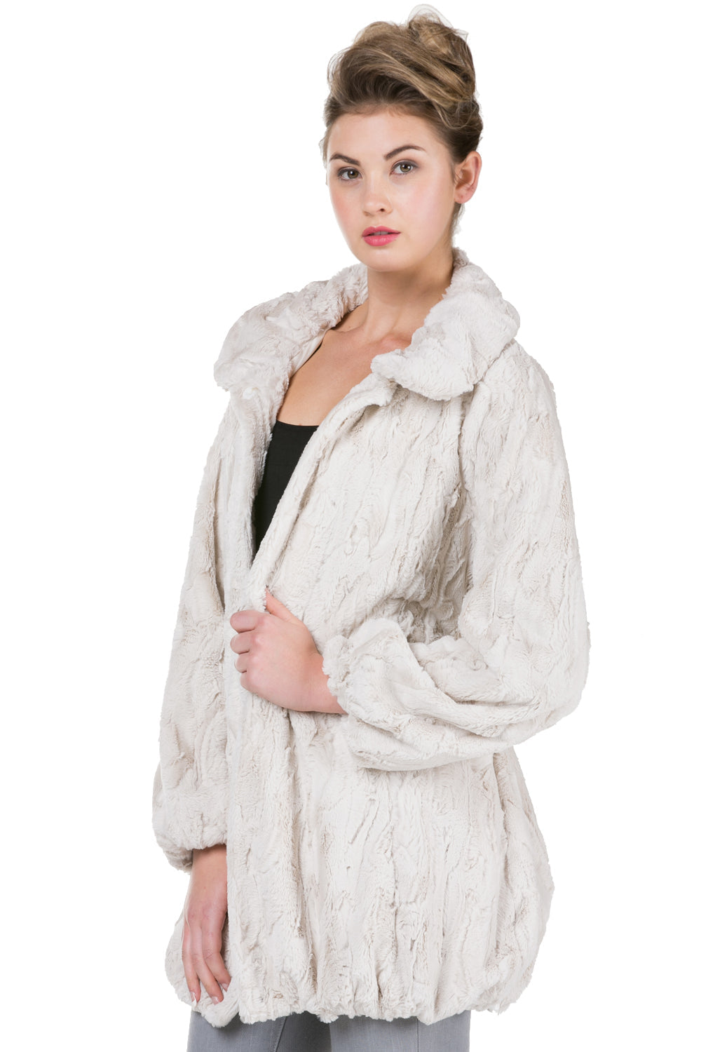 Women's Faux Fur Jacket with Faux Leather Belt - Shop Lev