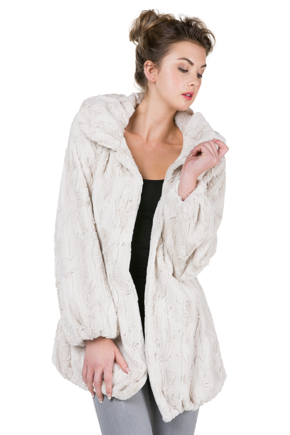Women's Faux Fur Jacket with Faux Leather Belt - Shop Lev