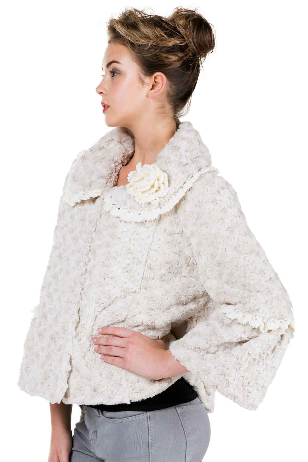 Women's Faux Fur Rosette Jacket with Handmade Corsage - Shop Lev