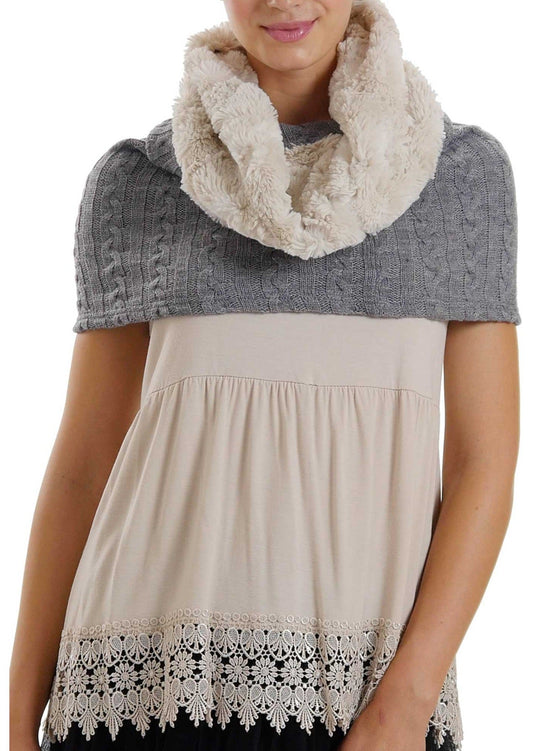 Faux fur Neck Warmer with Shoulder Covered Cable Knit Capelet - Shop Lev