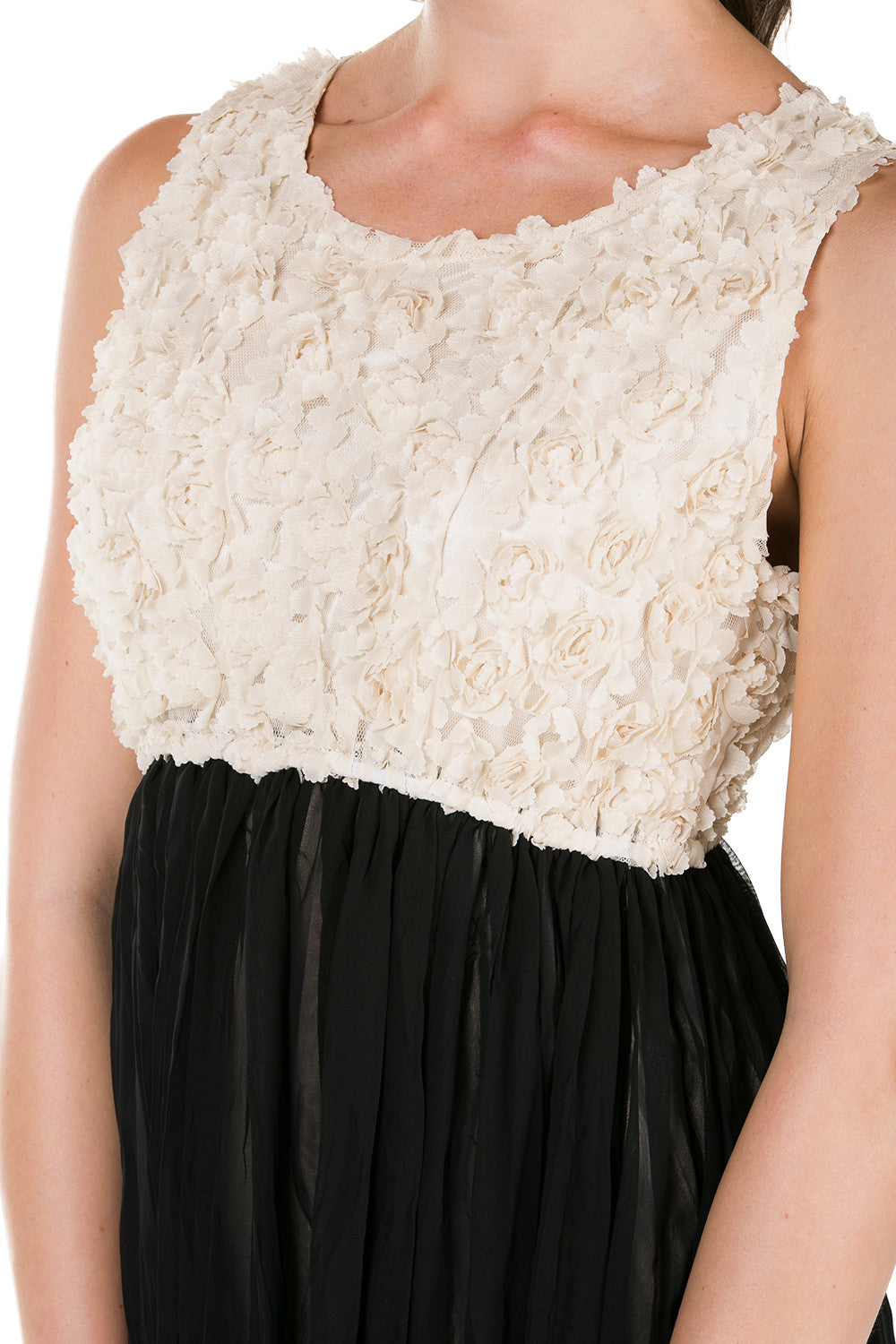 Flower embellished highwaist chiffon dress - Shop Lev