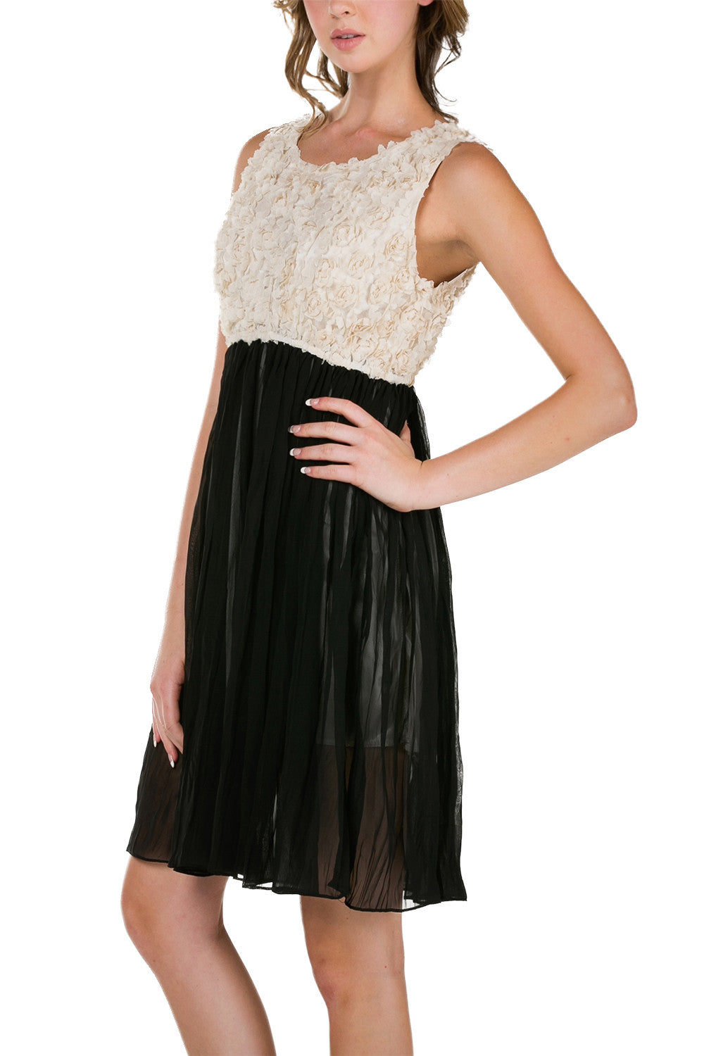 Flower embellished highwaist chiffon dress - Shop Lev