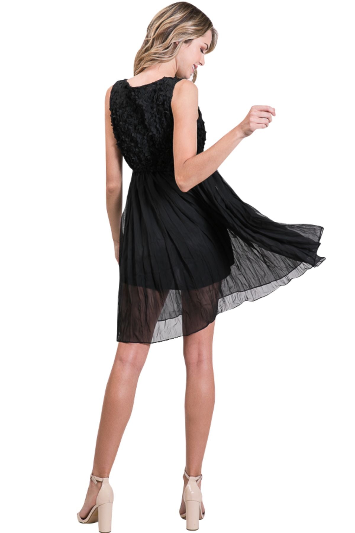 Flower embellished highwaist chiffon dress - Shop Lev